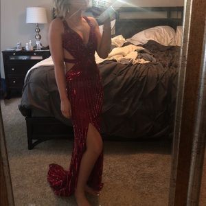 Red Sequin floor length prom dress